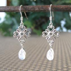 Sterling Silver Shamrock Pear Moonstone Earrings (Thailand)