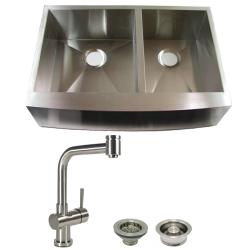 DeNovo Double Bowl Stainless Steel Farmhouse Kitchen Sink and Faucet Combo Set