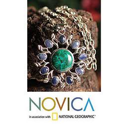 Sterling Silver 'Sun' Chrysocolla, Sodalite Necklace (Peru)