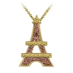 18k and Rose Gold over Silver Champagne Diamond Eiffel Tower Necklace