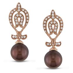14k Gold Brown Pearl and 1/2ct TDW Diamond Earrings (G-H, SI2) (9-10mm)