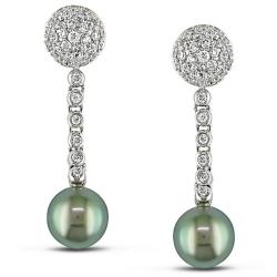 14k White Gold 1 1/4ct TDW Diamond and Tahitian Pearl Earrings (G-H, SI2) (9-10mm)