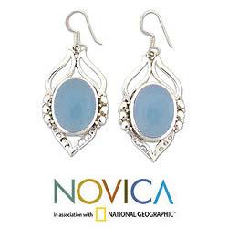 Sterling Silver 'Passion Leaf' Chalcedony Earrings (India)