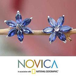 Sterling Silver 'Ocean Daisy' Iolite Earrings (India)