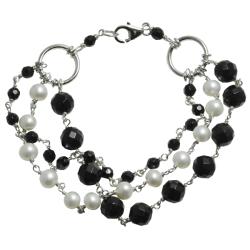 Pearls For You Black and White 3-Strand Freshwater Pearl Bracelet (6-7mm)