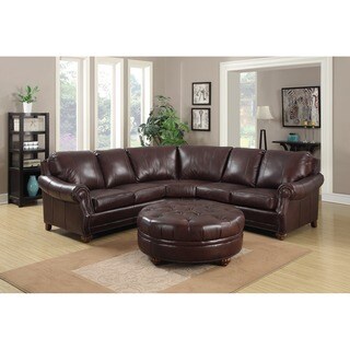 Troy Chestnut Brown Italian Leather Sectional Sofa and Ottoman