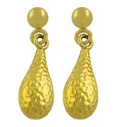 14k Yellow Gold Hammered Teardrop Dangle Earrings