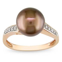 14k Pink Gold Diamond Accent and Tahitian Pearl Ring (G-H, I1) (9-9.5mm)