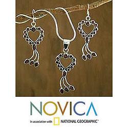 Sterling Silver 'Dancing Hearts' Garnet Jewelry Set (India) garnet jewelry sets