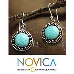 Sterling Silver 'Andean Moon' Dangle Amazonite Earrings (Peru)