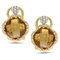 Yellow Silver Cognac Quartz and Diamond Accent Earrings