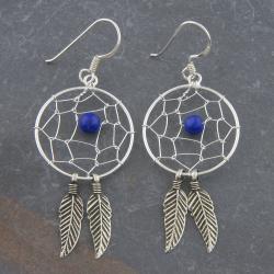 Sterling Silver Lapis Dreamcatcher Earrings (Thailand)