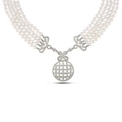 14k Gold Akoya Pearl and 2 3/4ct TDW Diamond Necklace (H-I, I1-I2) (4-4.5mm)
