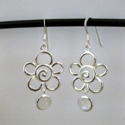 Sterling Silver Moonstone Flower Earrings (Thailand)