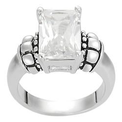 Silvertone Basket-set Emerald-cut Cubic Zirconia Ring