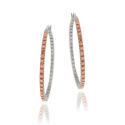 Rose Gold over Silver Champagne Diamond Accent Hoop Earrings