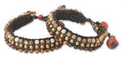 Set of 2 Brass 'Autumn's Voice' Tiger's Eye/ Jasper Bracelets (Thailand)