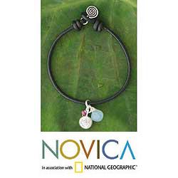Leather 'Peace Within' Chalcedony Bracelet (Thailand)