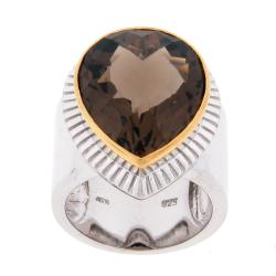 Meredith Leigh Two-tone Sterling Silver Smokey Topaz Solitaire Ring