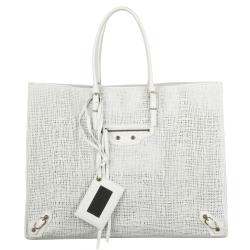 Balenciaga Perforated White Leather Tote Bag