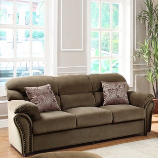 Evette Light Brown Microfiber Sofa with Two Pillows