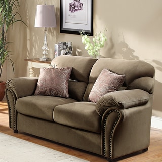 Evette Light Brown Microfiber Loveseat with Two Pillows