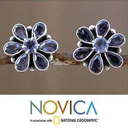 Sterling Silver 'Shy Violet' Iolite Earrings (India)