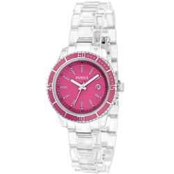 Fossil Women's Clear Plastic Bracelet Pink Dial Watch