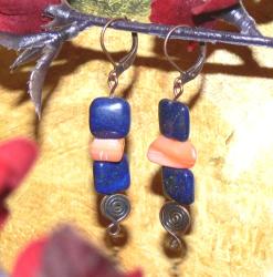 Susen Foster Copper Seminole Sky Lapis Lazuli and MOP Earrings