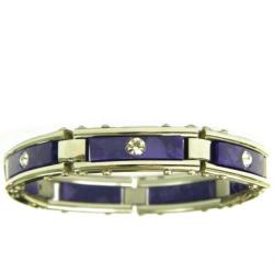 Stainless Steel Purple Marble and Cubic Zirconia Link Bracelet