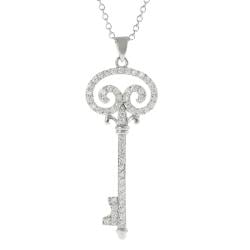 Silvertone Cubic Zirconia Swirl Key Necklace