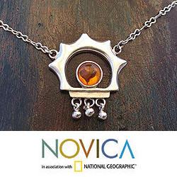 Sterling Silver 'Leo Sun' Amber Necklace (Mexico)