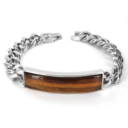 Stainless Steel Tiger's Eye ID-style Curb Chain Bracelet