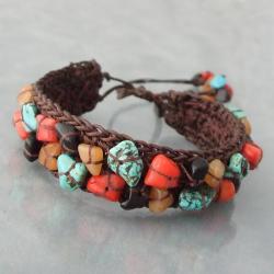 Cotton Serenity Turquoise/ Onyx/ Carnelian/ Coral Bracelet (Thailand)