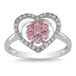 14k White Gold 1/2ct TDW Pink and White Diamond Heart Ring (G-H, I1-I2)