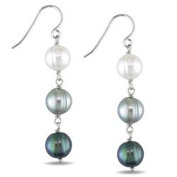 Silvertone Multi-colored Freshwater Pearl Drop Earrings (8-9mm)