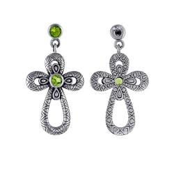 Sterling Silver Peridot Cross Earrings (Indonesia)