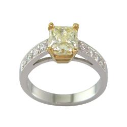 14k White Gold 2 1/5 CT TDW Certified Clarity-enhanced Fancy Light Yellow Diamond Ring (FLY, SI2) yellow diamond rings