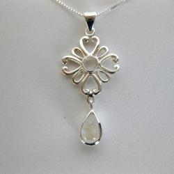 Sterling Silver Moonstone Four Leaf Shamrock Necklace (Thailand)