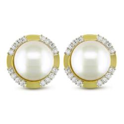 18k Gold Mabe Pearl and 1 3/5ct TDW Diamond Earrings (G-H, SI1-SI2) (16mm)