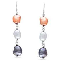 Silvertone Freshwater Multi-colored Pearl Dangle Earrings (8-9mm)