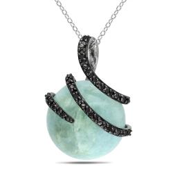 Miadora Silver Milky Aquamarine and Black Diamond Accent Necklace