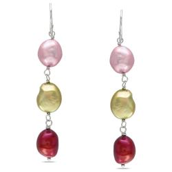 Silvertone Multi-colored Freshwater Pearl Dangle Earrings (8-9mm)