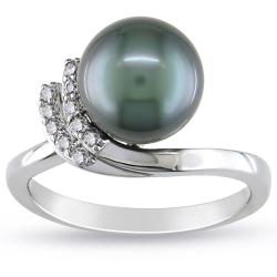 14k White Gold Tahitian Pearl and 1/10ct TDW Diamond Ring (8-8.5mm)(G-H, I1-I2)