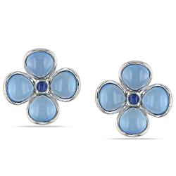 Sterling Silver Blue Chalcedony and Sapphire Earrings (15 1/3ct TGW)
