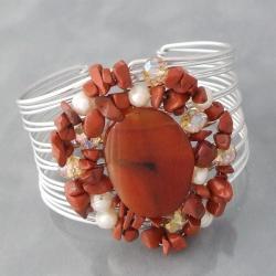 Aluminum Silver Chalcedony and Pearl Cuff Bracelet (Philippines)