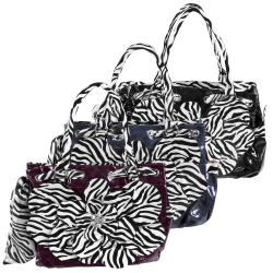 Adi Designs Women's Oversized Flower Detail Zebra Print Handbag