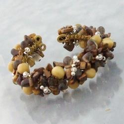 Goldtone Earthy Brown Beauty Tiger's Eye Mesh Cuff Bracelet (Thailand)