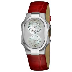 Philip Stein Women's 'Signature' Red Leather Strap Dual Time Watch