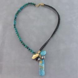 Lovely Malachite Leather Mix Blue Agate Necklace (Thailand)